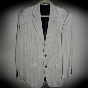 CHERESKIN 100% Silk Gray White Sport Coat Jacket Mini Houndstooth Size 40 L